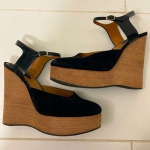Chloe Wood Platform Wedges Size 37